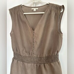 Linen Y2K Banana Republic‎ V-neck Sleeveless Top Fitted Waist Mocha Brown Medium